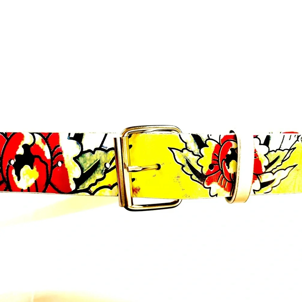 Floral Yellow and Red Mens Women's Belt